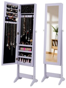 Novo armário de joias espelhado, organizador de espelho, caixa de armazenamento, anel com suporte, branco