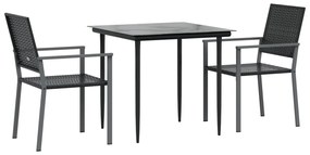 3 pcs conjunto de jantar p/ jardim vime PE e aço
