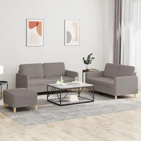 3 pcs conjunto de sofás com almofadões tecido cinza-acastanhado