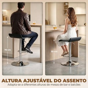 Conjunto de 2 Bancos de Bar Giratórios Bancos Altos de Cozinha com Altura Ajustável 62-83 cm com Encosto e Apoio para os Pés Preto