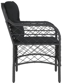 Cadeiras de jardim com almofadões 2 pcs vime PE preto