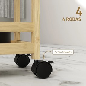 Carrinho para Casa de Banho de Bambu com 3 Níveis Carrinho de Arrumação para Casa de Banho Cozinha 55x20x75 cm Madeira