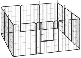 Parque para Cães de 12 Painéis 68x100 cm (CASOTA NÃO INCLUIDA) Parque Dobrável para Cães Médios com Portas Fecho e Estacas Preto
