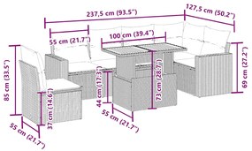 7 pcs conjunto de sofás p/ jardim com almofadões vime PE bege