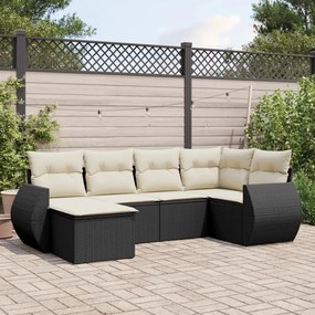 6 pcs conjunto sofás de jardim c/ almofadões vime PE preto