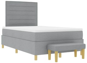 Cama Box Spring com Colchão e Banco Cinzento-claro 120x190 cm Tecido