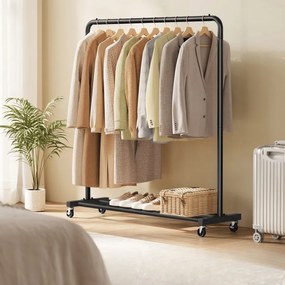 Guarda roupa cabideiro 38 x 110 x 141,5 cm com rodas para arrumação flexível, Preto