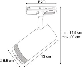 Foco moderno preto para sistema de calha monofásico com LED giratório e inclinável - Iconic Zoom