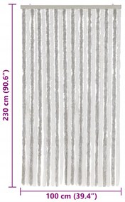 Cortina anti-insetos 100x230cm chenille cinzento-claro e branco