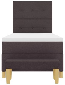 Cama Box Spring com Colchão &amp; Banco Castanho Escuro 80x200 cm Tecido