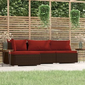 vidaXL 4 pcs conjunto lounge jardim c/ almofadões vime PE castanho