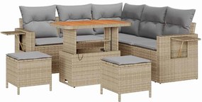 Conjunto de Sofá de Jardim vidaXL com Almofadas Bege Rattan Poliéster