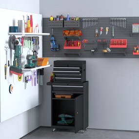 Carro de Ferramentas com Rodas Carro de Ferramentas Móvel com 5 Gavetas Armário de Armazenamento e Almofada Antiderrapante Carga 52kg para Garagem 60x28x104,5cm Preto