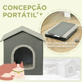 Casa para Gatos Caverna para Gatos com 2 Portas e Almofada Lavável 39x43,5x40,5 cm Cinzento