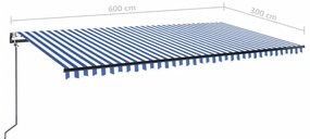 Toldo automático LED e sensor de vento 600x300 cm azul e branco