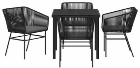 Conjunto de Jantar de Jardim com 5 Peças e Almofadas Pretas de Rattan