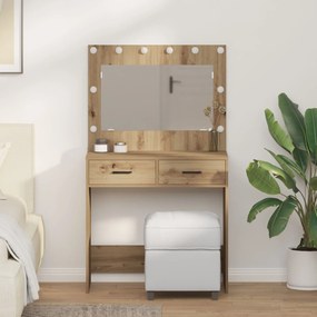 Mesa de Maquiagem com Luzes LED Carvalho Artesanal 78,5x41x135 cm