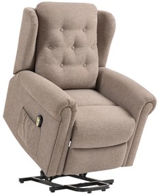 Poltrona Relax Reclinável Elétrica Poltrona Elevatória com Encosto Alto Capitonê Controlo Remoto 85x91x103 cm Castanha claro