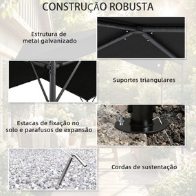 Pérgola Pavilhão 3x3 m à Prova d'Água Estável Resistente ao Inverno Proteção Solar com Telhado em Duas Águas Estruturas Triangulares
