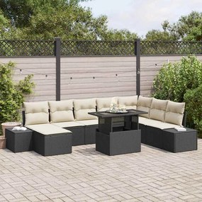 vidaXL Conjunto de Sofá de Jardim 9 pcs Preto e Creme vime PE
