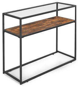 Mesa de Console VASAGLE, Console de Entrada, Tampo de Vidro Temperado, Estrutura de Aço Resistente, Fácil Montagem, para Sala de Estar e Corredor, Estilo Industrial, Marrom Rústico e Preto LNT10BX
