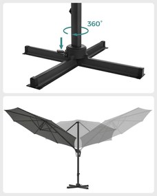 Guarda-sol jardim Ø 3 m com base quadrada (sem pesos) proteção UV até UPF 50+cinzento