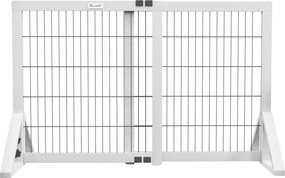 PawHut Barreira de segurança para cães barreira de proteção com 2 painéis largura ajustável 63-106 cm em pinho aço branco | Aosom Portugal
