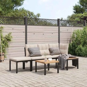 vidaXL Bancos de jardim com almofadões 3 pcs aço revestido a pó preto