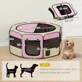 Parque Dobrável para Cães e Gatos Cercado Portátil para Animais Pequenos em Tecido Oxford Impermeável com 2 Portas Ø120x58 cm Rosa