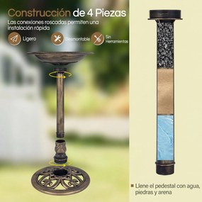 Bebedouro para pássaros com fonte solar de 71 cm, com 6 bicos e 3 estacas de fixação ao solo, estilo vintage, para jardim, pátio e relvado