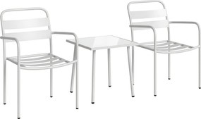 Outsunny Conjunto de Jardim com 3 Peças em Aço Galvanizado com 2 Cadeiras e Mesa de Vidro Temperado Branco | Aosom Portugal