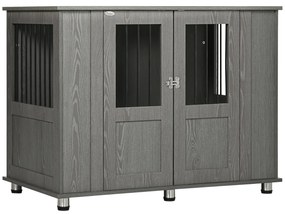 PawHut Gaiola para Cães Grandes Desmontável 2 em 1 Mesa Auxiliar com 2 Portas com Trava e 4 Janelas 114x60x82 cm Cinza