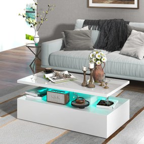 Mesa de centro110 x 60 x 40 cm com LED de 2 níveis com cores de luz ajustáveis em formato retangular contemporâneo para sala de estar Branca