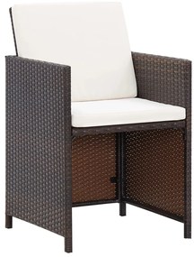5 pcs conjunto de jantar exterior c/ almofadões vime castanho