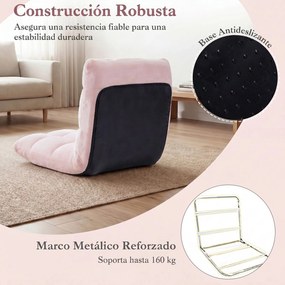 Cadeira de Chão Dobrável, 104 x 53 x 15 cm, Encosto Ajustável em 14 Posições, Rosa-claro