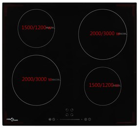 Placa de indução com 4 discos controlo tátil vidro 7000 W