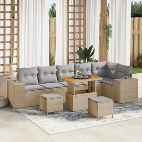 Conjunto de Sofás de Jardim vidaXL de 9 peças com Almofadas Rattan de