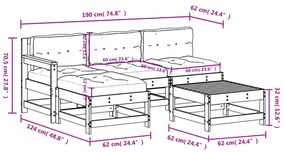 5pcs conj. lounge jardim+almofadões madeira maciça castanho-mel