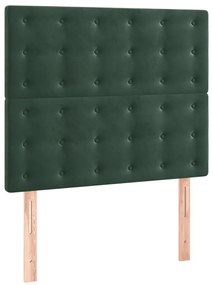 Cama box spring c/ colchão/LED 100x200 cm veludo verde-escuro