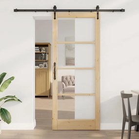 Conjunto de Porta Deslizante vidaXL com Conjunto de Ferragens 86x211 cm Madeira Sólida de Pinho