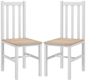 HOMCOM Conjunto de 2 Cadeiras de Sala de Jantar com Encosto de Ripas Estrutura de Madeira de Pinho 38,5x47,5x99 cm Branco | Aosom Portugal
