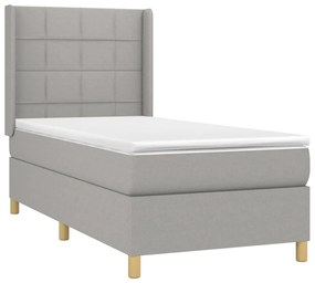 Cama box spring c/ colchão e LED 90x190 cm tecido cinza-claro