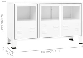 Aparador industrial 105x35x62 cm metal e vidro branco