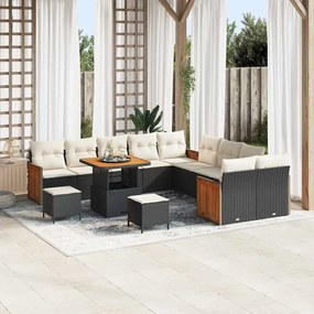 vidaXL Conjunto de Sofá de Jardim com 13 Peças e Almofadas Preto Vime Sintético Acácia