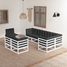 vidaXL 8 pcs conjunto lounge de jardim c/ almofadões pinho maciço