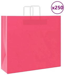 vidaXL Sacos de papel 250 unid com alças rosa 54x15x49 cm
