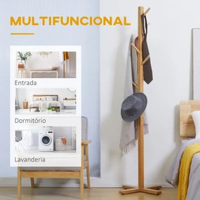 Cabide de Pé em Bambu com 8 Ganchos para Pendurar Bolsas e Chapéus no Corredor Entrada Quarto 49,5x49,5x178 cm Madeira