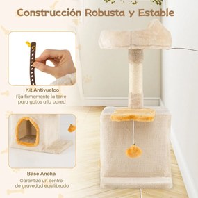 Arranhador para gatos 40 x 30 x 61 cm de interior com poleiro de pelúcia Casa Postes para arranhar de sisal Plataforma em forma de amarelo