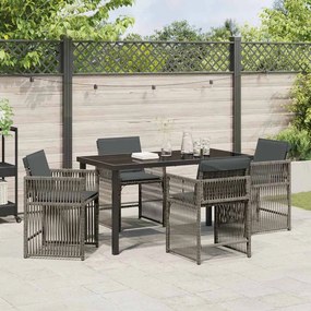 Conjunto de Jantar de Jardim 5 Peças com Almofadas Cinzas em Rattan Si