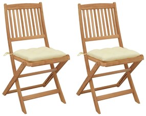vidaXL Cadeiras de jardim dobráveis c/ almofadões 2 pcs acácia maciça